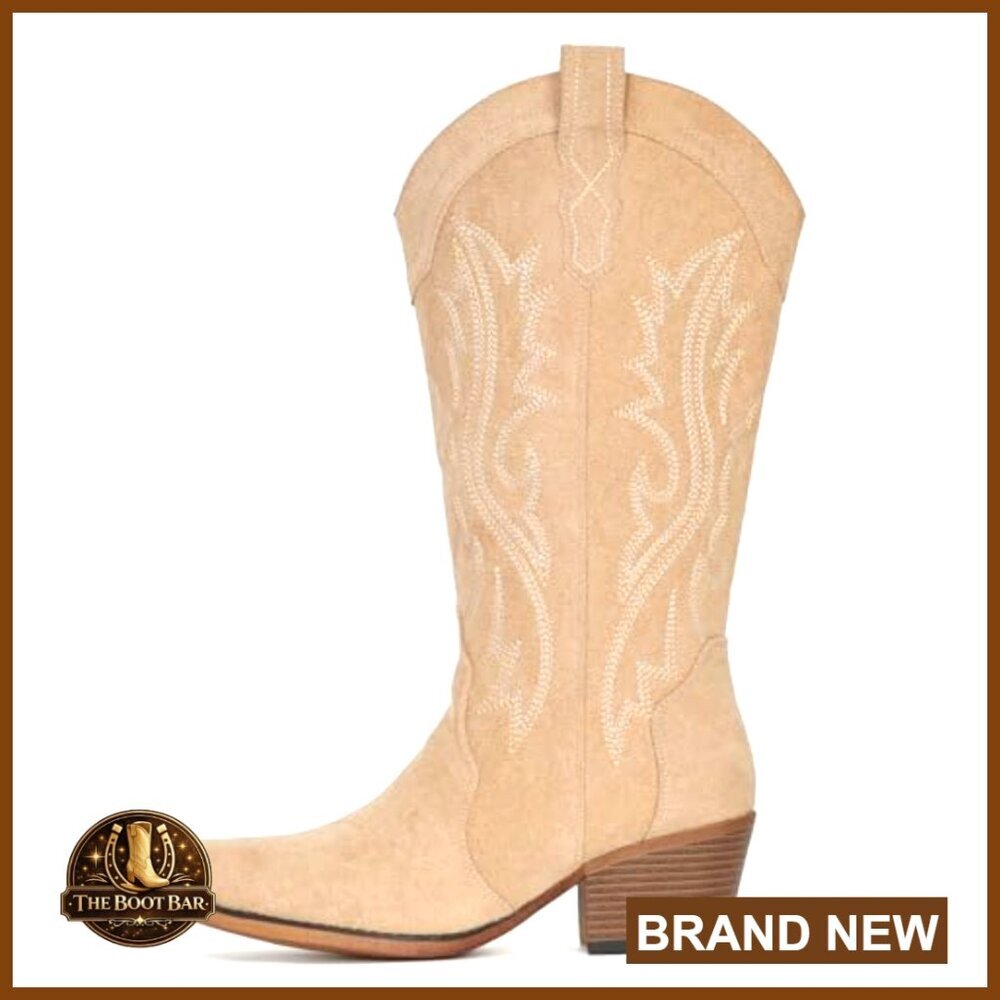 Cowboy Boots with Chunky Heel Mid Calf Snip Toe for Low Insteps - Picture 5 of 6
